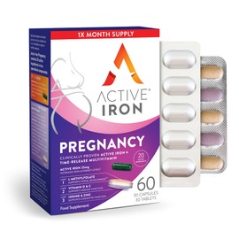Active Iron Pregnancy, Nutritional Support for Prenatal Care & Foetal Develpment, 30 x 25 mg Iron Capsules, 30 x Triple Layer Multivitamin Tablet (L-Methylfolate, Vitamin D & Calcium), 30 Day Supply