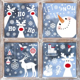 Horaldaily 264 PCS Christmas Window Cling Sticker, Deer Snowman Gifts for Home Party Supplies Shop Window Glass Display Decoration