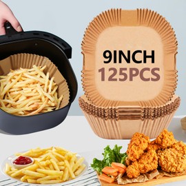 MAXTBEE 9 Inch Air Fryer Paper Liners, 125PCS Non-Stick Air Fryer Paper Liners Disposable, Oil-Proof & High-Temperature Resistant Square Baking Parchment Paper for Air Fryer,Microwave and Oven