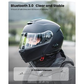 ILM Bluetooth Motorcycle Modular Helmet 2-3 Riders Intercom Flip up Full Face Helmet with Dual Visor DOT Model 159BT (MatteBlack, S)