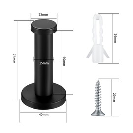 4 Pcs Round Black Coat Hooks, Stainless Steel Towel Hooks, Wall-Mounted Metal Wardrobe Hooks, Robe Hooks with Screws for Bathroom Kitchen Bedroom - 70mm/2.75inch