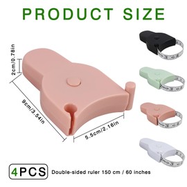 4 Pieces Tape Measure Body Measure 150 cm / 60 Inches Soft Tape Measure for Measuring Body Circumference, Fitness, Sewing, Tailor, Flexible and Retractable, Portable and Precise, in White, Black, Pink