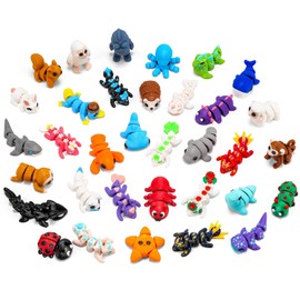 VZZNN 34 Pack Mini 3D Printed Animals - Articulated Fidget Animal Toys for Kids Classroom Valentines Exchange, Small 3D Printed Animal Toys Bulk