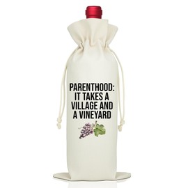 LAGZDFC Parenthood It Takes A Village and A Vineyard Wine Champagne Gifts Bag, Reusable Wine Wrap Bag, Funny Wines Bags Gifts for Mom Wines Lover, Parenting Baby Shower Present, Dad Adulthood Humor