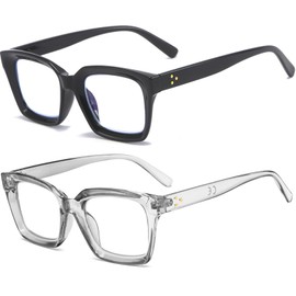REAVEE 2 Pack Oprah Style Oversized Reading Glasses for Women Men Blue Light Blocking, Ladies Stylish Retro Square Large Computer Readers (Black/Grey 2.5x)