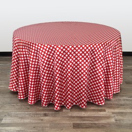 YOUR CHAIR COVERS - 120 inch Round Satin Tablecloth Red/White Polka Dot, Round Table Linens for 5 ft Round Banquet Tables