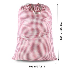 SANFERGE Extra Large Laundry Bag with Drawstring and Handle, Heavy Duty Travel Dirty Clothes Bag for Laundromat and Household, Durable Rip-Stop Laundry Hamper Liner, 28 x 40 Inch, Check Pink