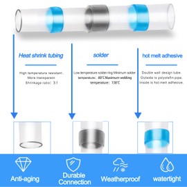 200PCS Solder Seal Wire Connectors Kit, Waterproof Solderless Heat Shrink Butt Terminal - Solder Sleeve Insulated Wire Connectors for Marine Automotive Boat Truck Wire Joint