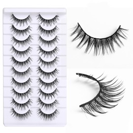 Uytrrsvd 10 Pairs Natural Lightweight False Eyelashes Set | Cat Eye & Fox Eye Styles | Reusable Soft Polyester Fiber Lashes for Daily Wear, Parties & Special Occasions (HH21-08)