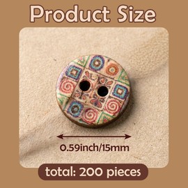 PAGOW 200pcs Vintage Wooden Buttons, 0.59" Multicolor Wood Craft Buttons