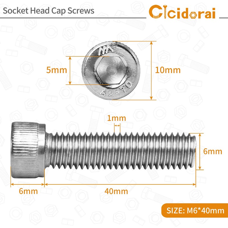 Cicidorai M6-1.0 x 40mm Socket Head Cap Screws Bolts, 304