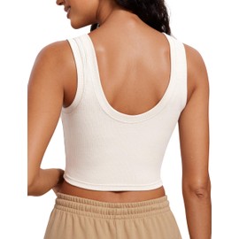 CRZ YOGA Ribbed Crop Fitted Tank Tops for Women Low U-Back Scoop Neck Casual Cropped Sleeveless Workout Yoga Shirt Milky White (Bone) Medium