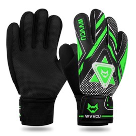 WVVOU Goalkeeper Gloves Children and Teenagers, Football Goalkeeper Gloves, Football Gloves, Double Protection, Portability, Super Hold (Green, 4)