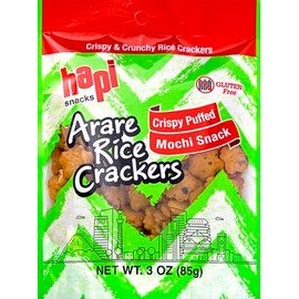Hapi Crispy Puff Mochi Arare Rice Crackers, 3 oz (Pack of 12)