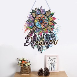 Yimofy Dream Catcher Diamond Art Hanging Ornament with Chain, DIY Diamond Painting Kits for Adults, Single Sided Dreamcatcher Hanging Decoration for Home Wall Decor