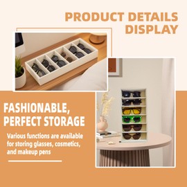 Duomilee Sunglass Organizer Beige 6 Grids Sunglasses Tray Sunglasses Storage Glasses Organizer Jewelry EyeglassesWatches Display (2)