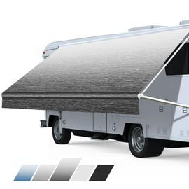 Somokg RV Awning Fabric Replacement, Heavy Duty 18.5oz Vinyl RV Awning Fabric, Universal Outdoor Canopy for Camper, Trailer and Motorhome (Black Fade, 14FT(Fabric 13'2"))