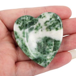 Nupuyai Green Dalmation Jasper Heart Thumb Worry Stone, Healing Crystal Pocket Palm Stone for Reiki Anxiety Stress Relief