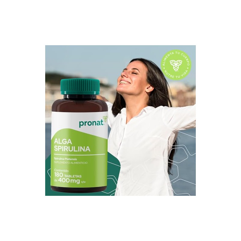 PRONAT | Alga Spirulina 100% Pura, Suplemento Alimenticio, 180 tabletas