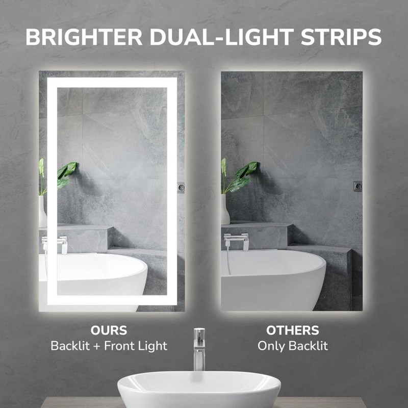 USHOWER 28x36'' LED Bathroom Mirror Wall Vanity Mirror Dimmable Anti-fog
