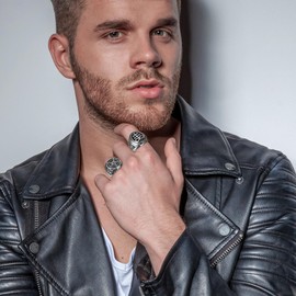 JewelryWe Set of 2 Satanic Rings Signet Ring Men's Stainless Steel Men's Ring Leviathan Cross Pentagram Baphomet Goat Head Finger Rings Lucifer Satan Devil Symbol Gothic Jewellery Silver Men