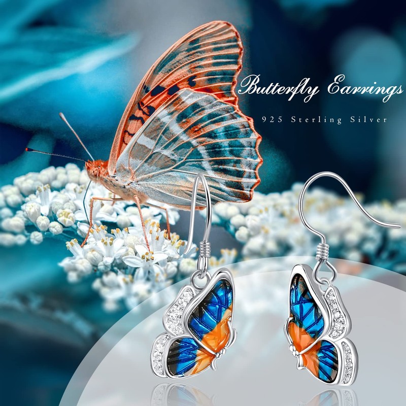 TANGPOET Butterfly Earrings Sterling Silver Hypoallergenic Earrings for Sensitive Ear
