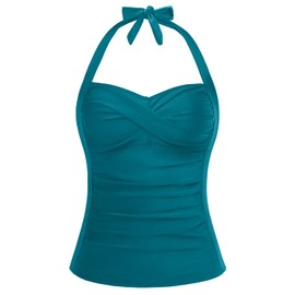 Women Tankini Bathing Suit Top - Halter Swim Tops Only Tummy Control No Bottom Swimwear, Teal, Large