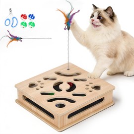 Cat Nail File Enrichment Box, cat Toys for Indoor Cats, Contains Sandpaper Inside,cat Toys for Bored Indoor Adult Cats, Multi-Layer Solid Wood cat Puzzle Toy