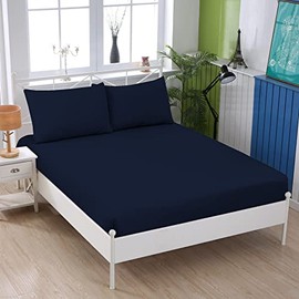 100% Brushed Cotton Soft Thermal Flannelette 30 cm Extra Deep Fitted Sheets Or Pillowcases | Luxury Warm Fitted Sheet by JRI® (Double, Navy Blue)