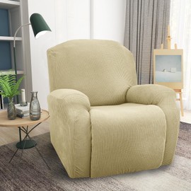 JIVINER Super Stretch Recliner Chair Covers 4 Pieces Sofa Slipcover for Reclining Chair Spandex Soft Recliner Slipcover with Pockets Recliner Furniture Protector (Recliner, Champagne)
