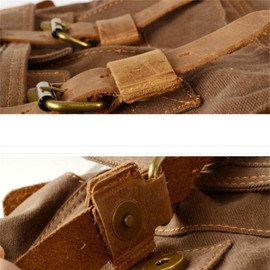 Canvas Messenger Bag, Vintage Genuine Leather Shoulder Bag, Briefcase Crossbody Satchel Purse Laptop Bag Medium (Brown)