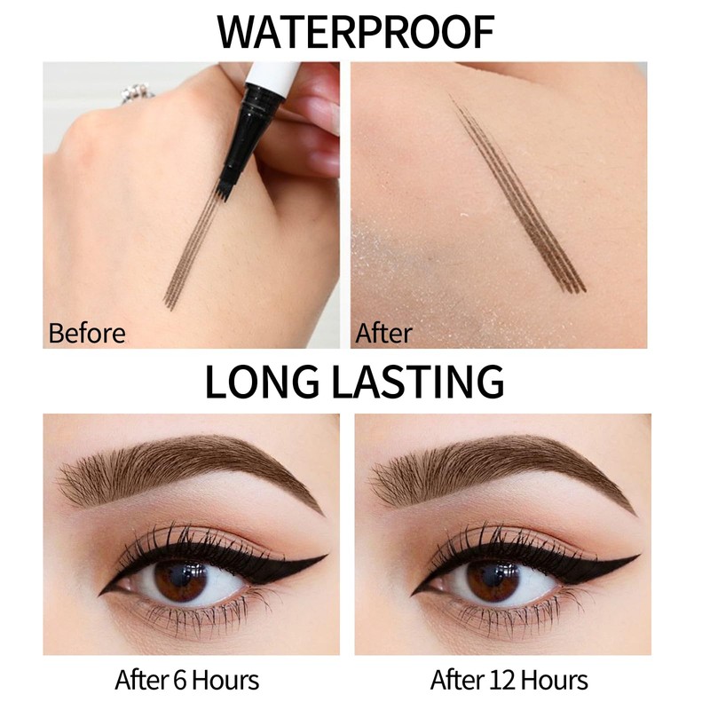 Erinde 2PCS Waterproof Microblading Eyebrow Pen, 4 Fork Tip 3D