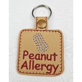 Allergy Alert Tag Leather Handmade Embroidered 2"-2" Snap Closure Peanut Allergy