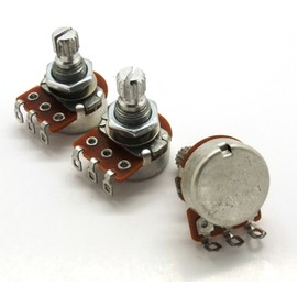 Set of strat guitar potentiometers Tone, Tone, Volume 16mm dia 2x A500K 1x B500K short shaft