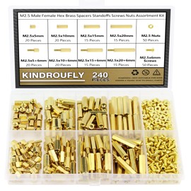 240 Pieces M2.5 Male Female Hex Brass Standoffs Spacers Screws Nuts Kit, Kindroufly Brass Standoffs Assortment Kit for PCB Motherboard