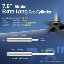 14 Inches-22 Inches Extra Long Gas Lift Cylinder Replacement, 8" Stroke, Hydraulic Pneumatic Shock Piston, Heavy Duty 1000lbs, Universal Fit for Drafting Chairs Bar Stools, Polished Steel