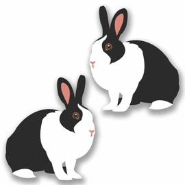 2 x 10cm Black & White Rabbit Sticker Laptop Tablet Car Decal Kids Animal #9797 (8.5cm Wide x 10cm Tall)