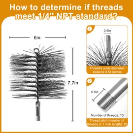 Stainless Steel 6 Inch Round Chimney Cleaning Brush with 1/4" NPT Fitting for Masonry Flue, Works with Chimney Rod Sets