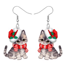 RAIDIN Acrylic Cute Christmas Cat Pets Earrings for Women Girls Anime Kitten Dangle Hook Earrings Jewellery Gifts for Cat Lovers, Acrylic, No Gemstone