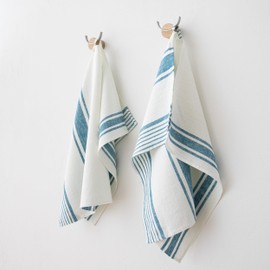 LinenMe Set of 2 Tea Towels Linen 100%, 46 x 65 cm Tuscany - Linen Towel with Hanger - Tea Towels & Kitchen Towels in Navy Blue Stripes, Made in Lithuania