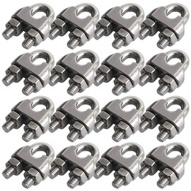 Cozihom 16 Pack 1/4 Inch M6 Wire Rope Cable Clip Clamp, 304 Stainless Steel, Wire Rope Clip, U Bolt Saddle Fastener.