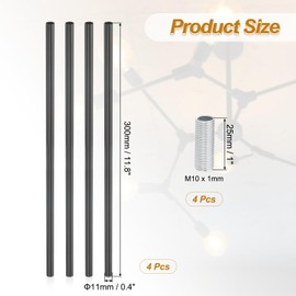 PATIKIL Threaded Extension Rod, 4 Sets 12" M10 x 1mm Fine Thread Lamp Pipe with Lamp Pipe Nipples for Pendant Light Island Lighting Chandeliers Stems, Black