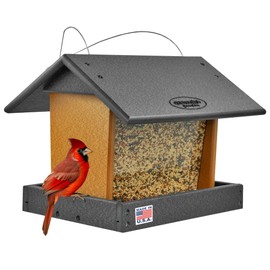 DutchCrafters Poly Hanging Hopper Bird Feeder, Large Hanging Bird Feeder for Outside, Outdoors - Amish American Made (Black & Cedar)