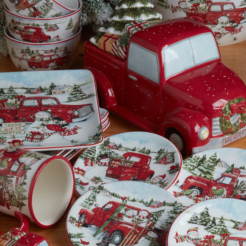 Red Truck Christmas Ceramic Rectangular Platter – A cheerful holiday
