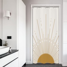 Miyotaa Stall Abstract Sun Shower Curtain Set 36Wx71H Inches Half Small Modern Minimalist Mid Century Aesthetic Sunburst Sunrise Boho Simple Polyester Waterproof Bathroom Curtain with Hooks