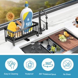 Sink Caddy,Sponge Holder For Kitchen Sink Counter,304 Stainless Steel Dish Sponge Organizer,Dish Soap and Sponge Holder,Large Space For Soap,Sponge,Scrubber,Perfect Sink Organizer In Countertop.