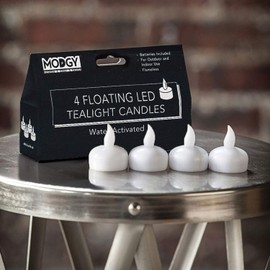 MODGY LED Floating Tealight Candles Flameless Battery Operated Flickering Light Candle, Water-Activated, White, Set of 4
