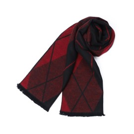 Long Cotton Scarf for Men - Warm Fringe Plaid Scarves With Luxurious Gift Box(Red Black Diamond)