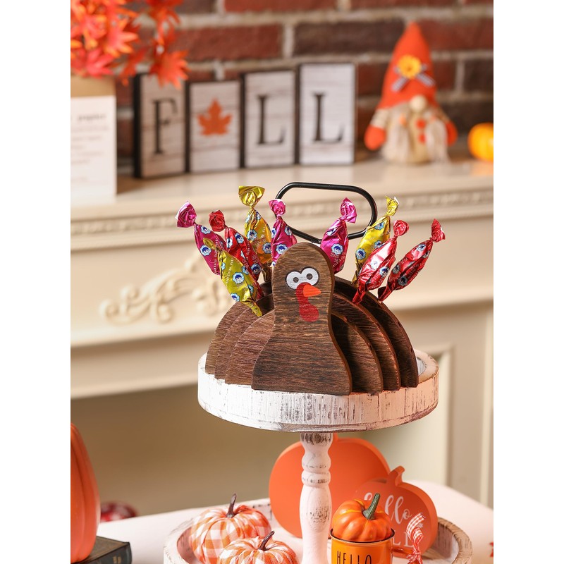 WODOHOLO Thanksgiving Decor - Wooden Turkey Lollipop Holder and Cake