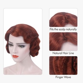 MEDISIFA 1920s Red Wig for Women Short Finger Wave Party Wig Synthetic Full Vintage Wigs for Womens Lady Cosplay Costume Fancy Dress 20s Flapper Wig